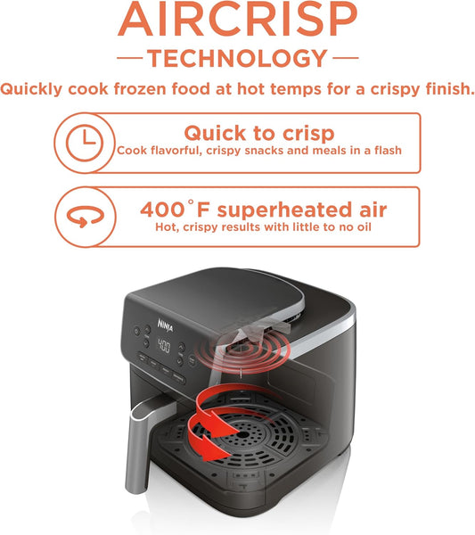Ninja | Air Fryer | 4-in-1 Pro Air Fry, Roast, Reheat, Dehydrate | 5QT Capacity fits up to 4lbs of French Fries | 400F Max Temp | Nonstick Basket & Crisper Plate | 120V | Grey | AF141