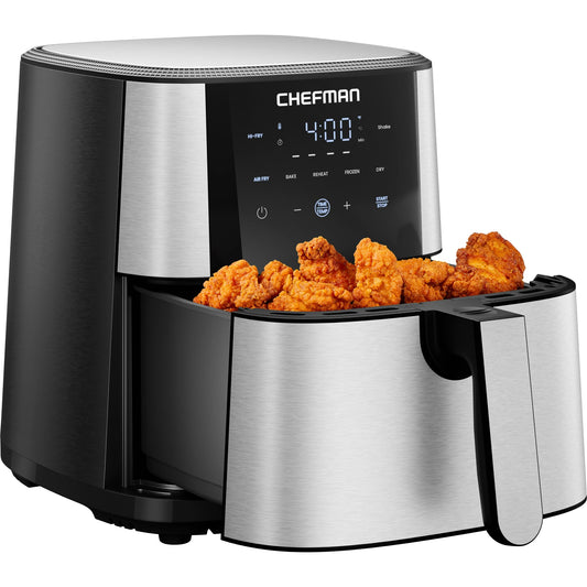 Chefman Air Fryer 8 Qt | TurboFry® 4-in-1 with 450°F Hi-Fry Option for Crispier Results | Bake, Dehydrate, Frozen | XL Nonstick Dishwasher-Safe Basket | Stainless Steel