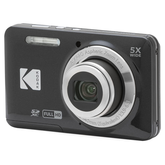 Kodak PIXPRO FZ55-BK 16MP CMOS Sensor Digital Camera 5X Optical Zoom 28mm Wide Angle 1080P Full HD Video 2.7" LCD Vlogging Camera (Black)