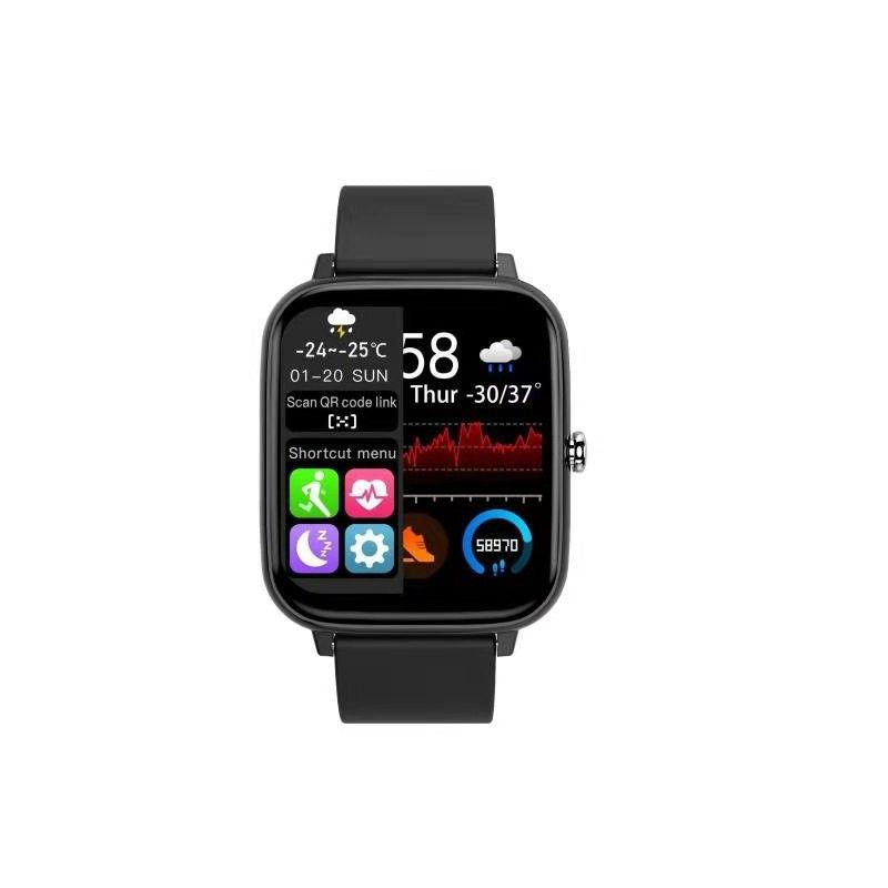 Black smartwatch with a colorful display 