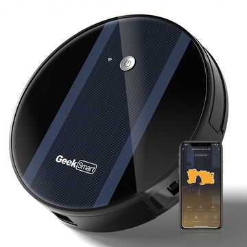 Black and blue robot vacuum cleaner 