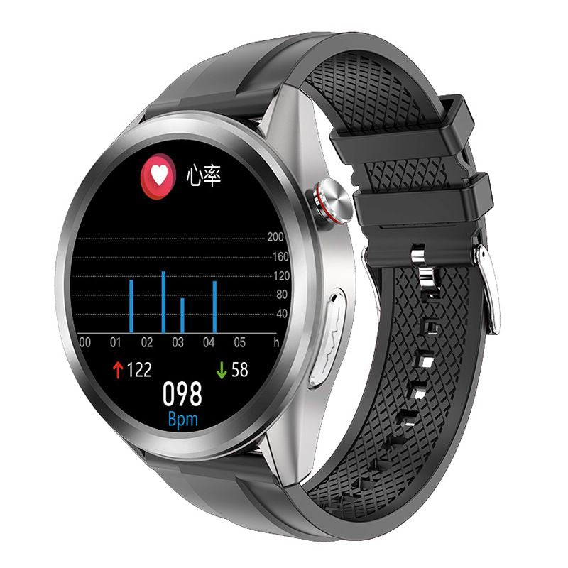 Smartwatch with a black strap and digital display 