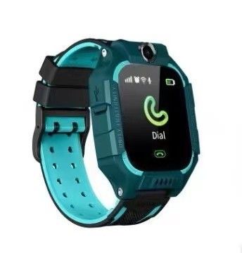 Teal and black smartwatch with a dial icon 