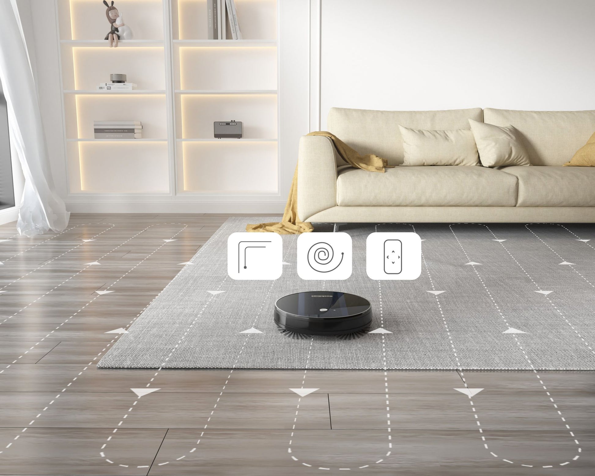 Robotic vacuum cleaner smart home icons.