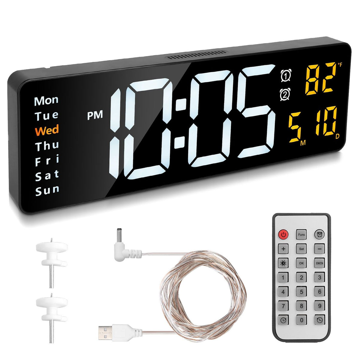 15.7in LED Digital Wall Clock with Remote Control 10 Level Brightness