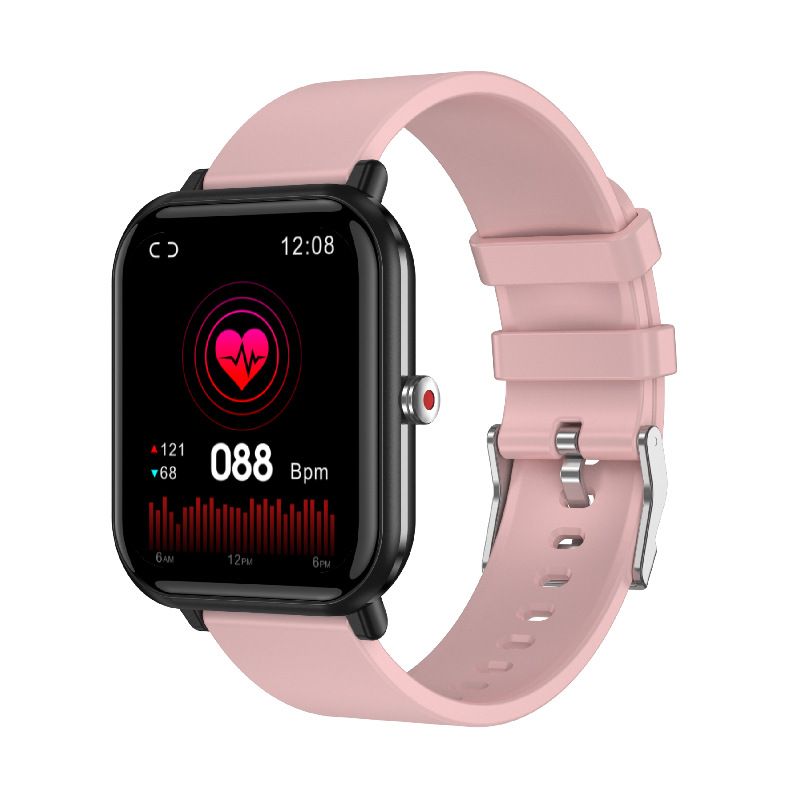 Smartwatch with a pink band and heart rate monitoring