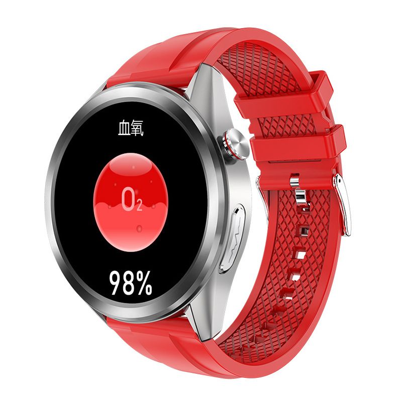 Red smartwatch with a digital display 
