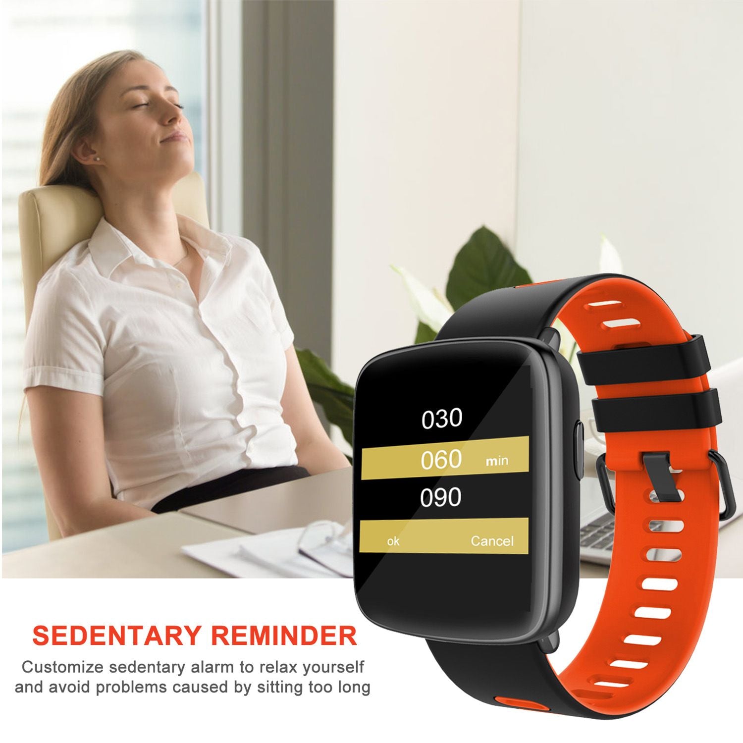 smart watch with black and orange strap
