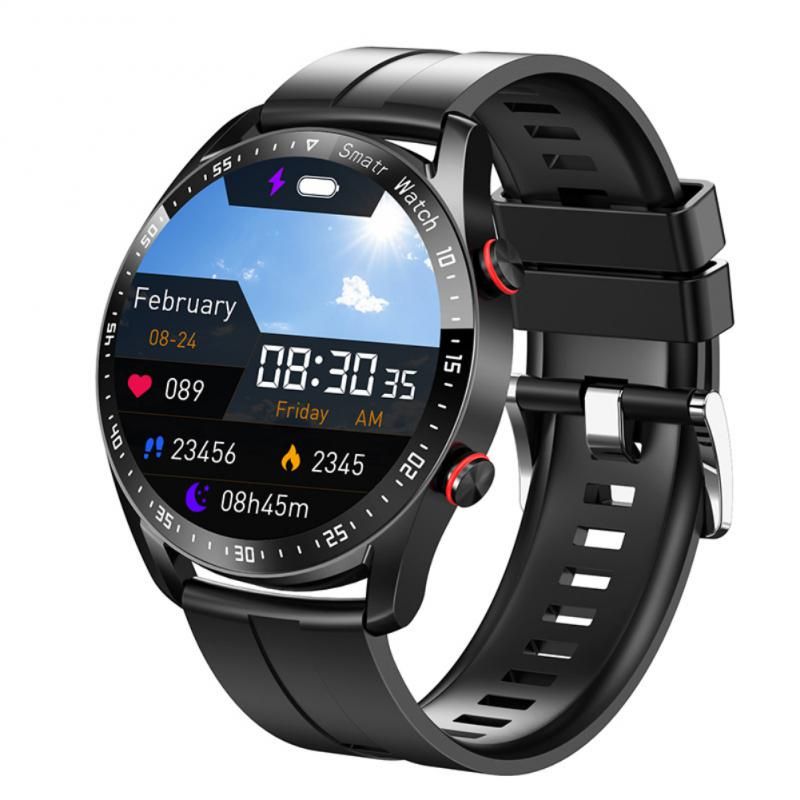 Smartwatch with a black band and feature