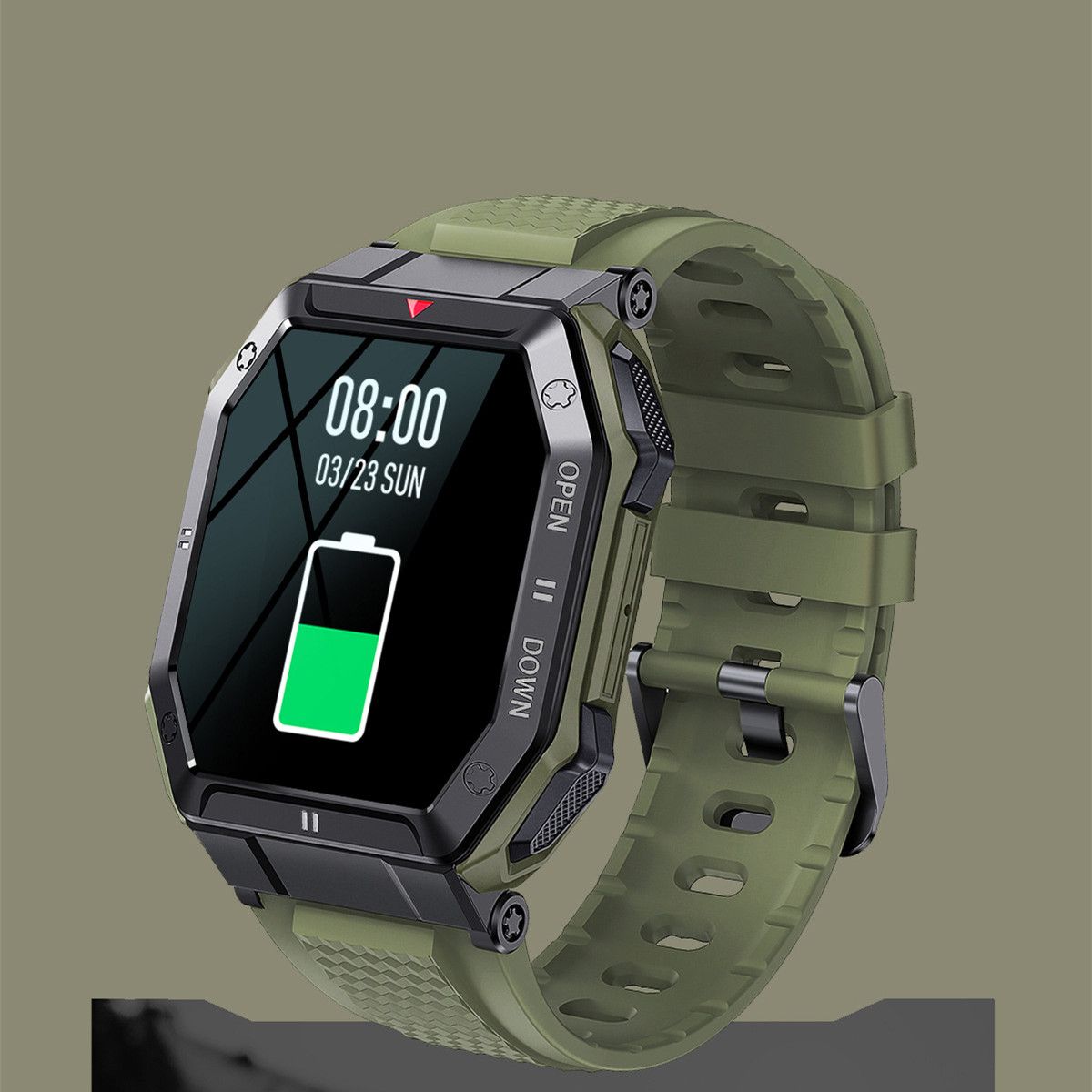 Green smartwatch with digital display