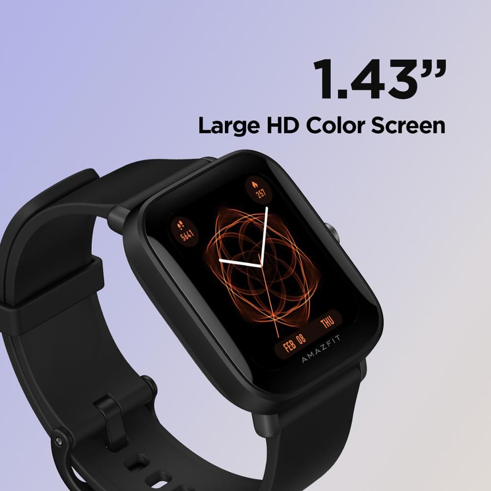 Black smartwatch with a large HD color screen 