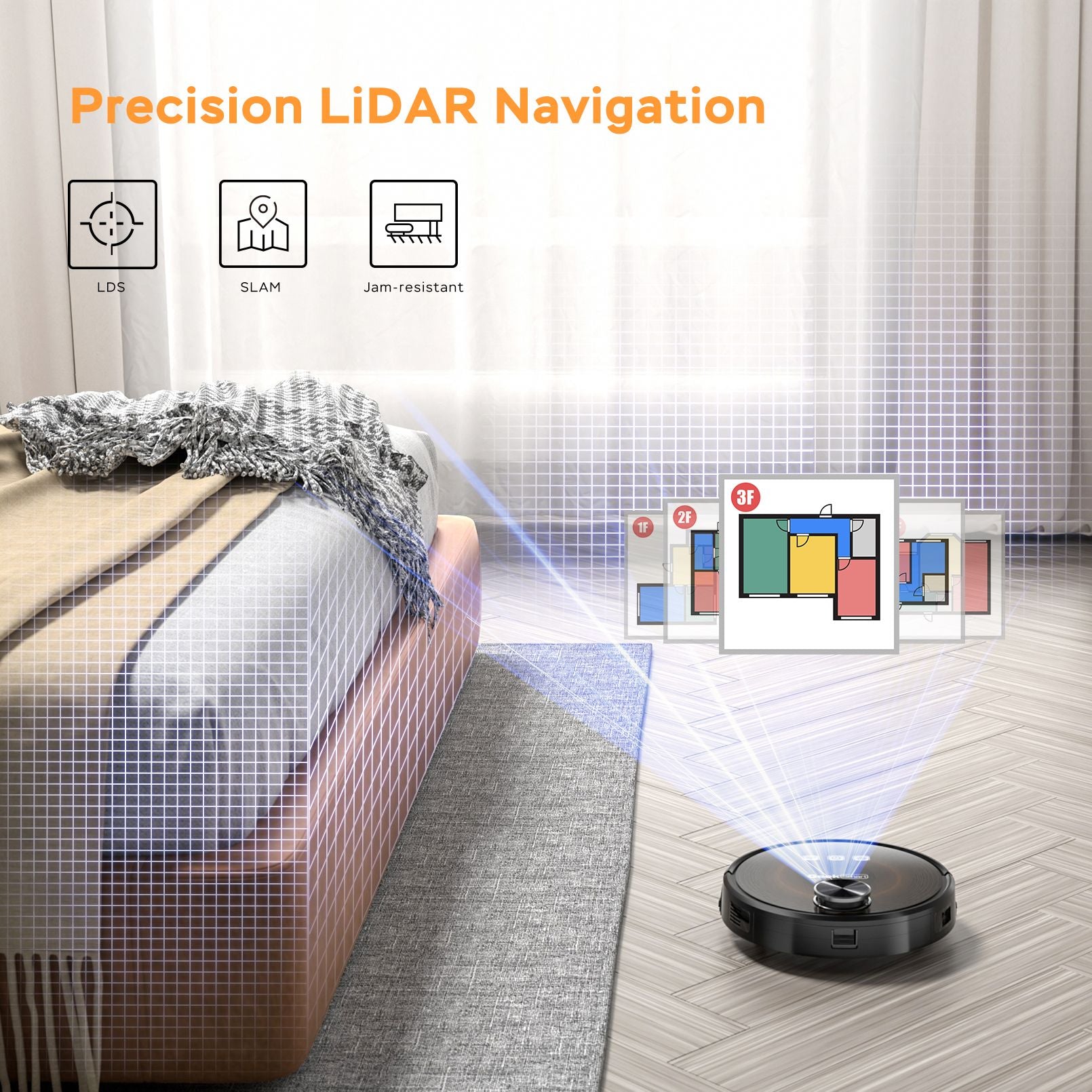 robotic vacuum cleaner with Precision LiDAR Navigation technology