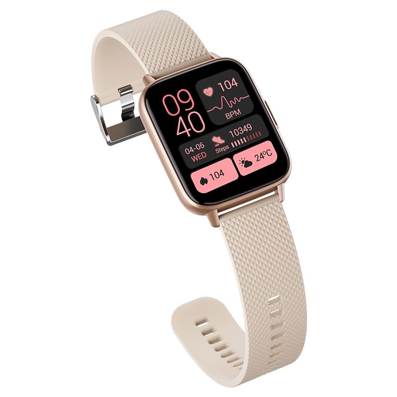 Smartwatch with a beige strap 