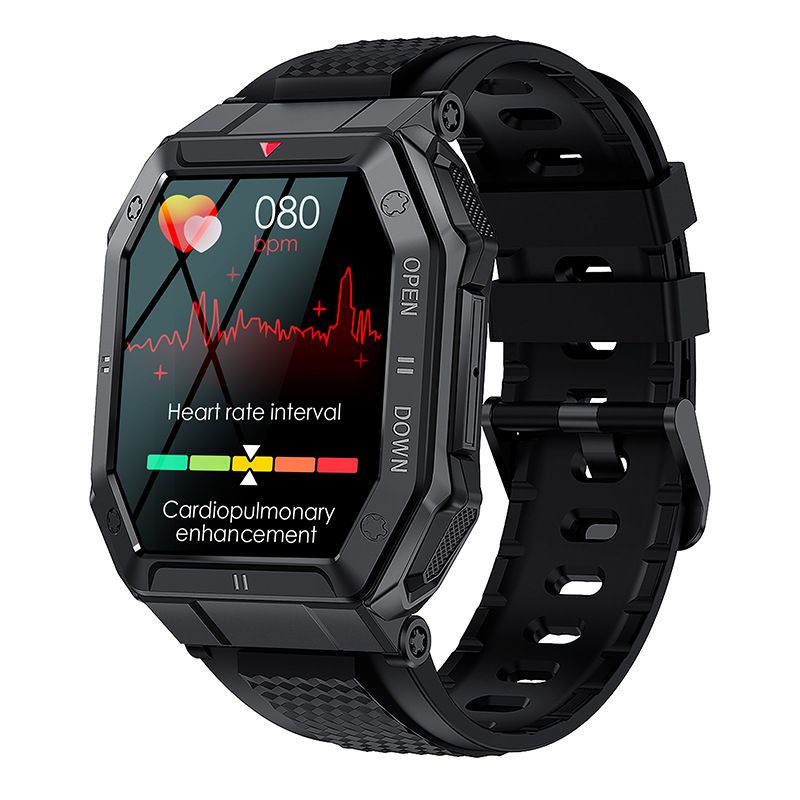 Black smartwatch with heart rate  interval monitoring display