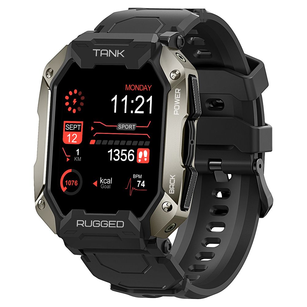 Rugged smartwatch with a black and silver design 