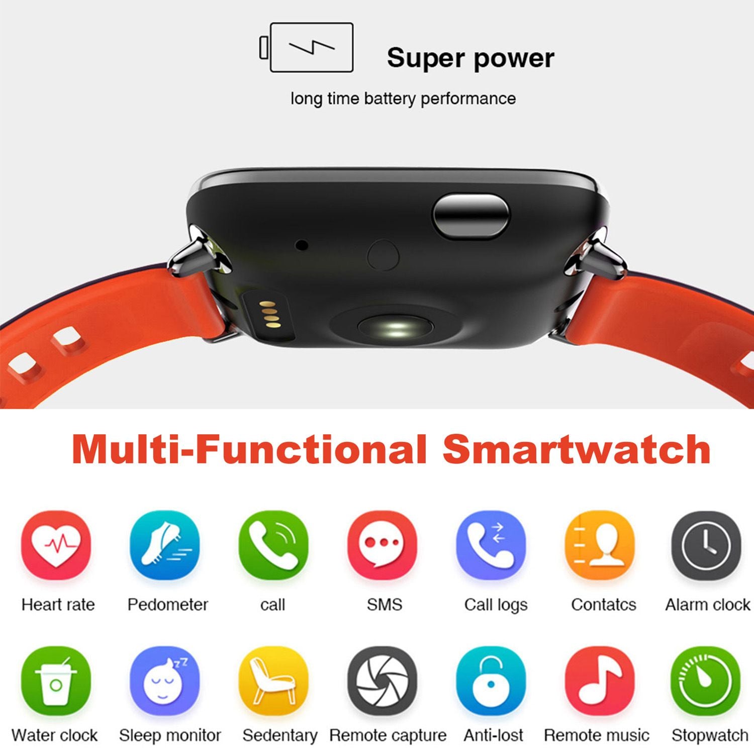 Multi-functional smartwatch with red band