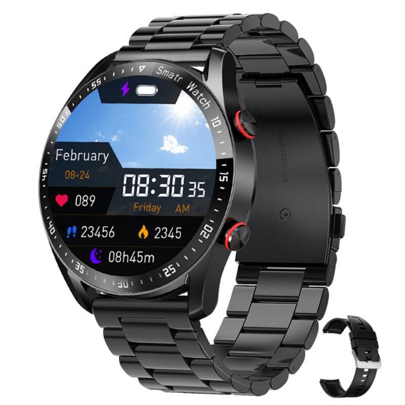 Black smartwatch with metal band