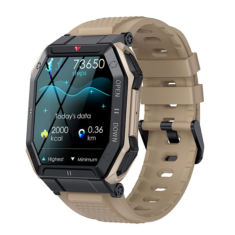 Smartwatch with a beige strap 