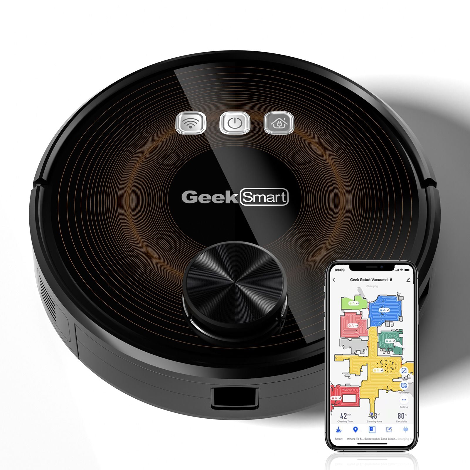 Geeksmart Black robot vacuum cleaner