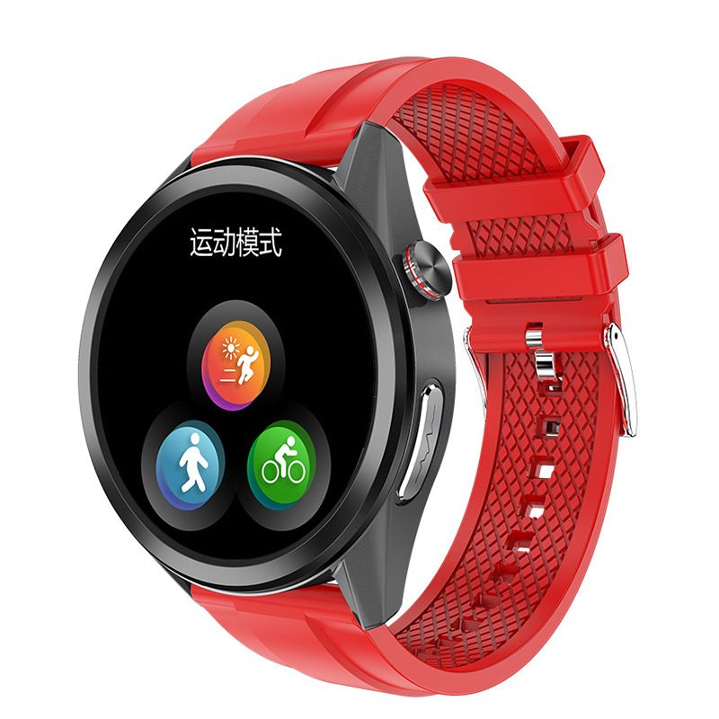 Smartwatch with a red band and displaying icon